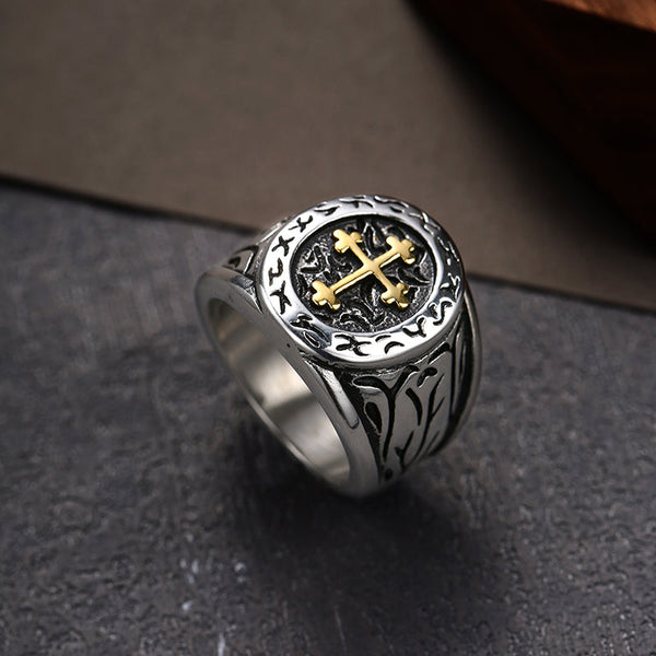 Frei Heute Männer Edelstahl Mittelalterlicher Kreuz Signet Ring