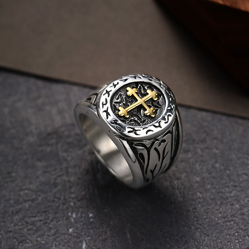 Frei Heute Männer Edelstahl Mittelalterlicher Kreuz Signet Ring