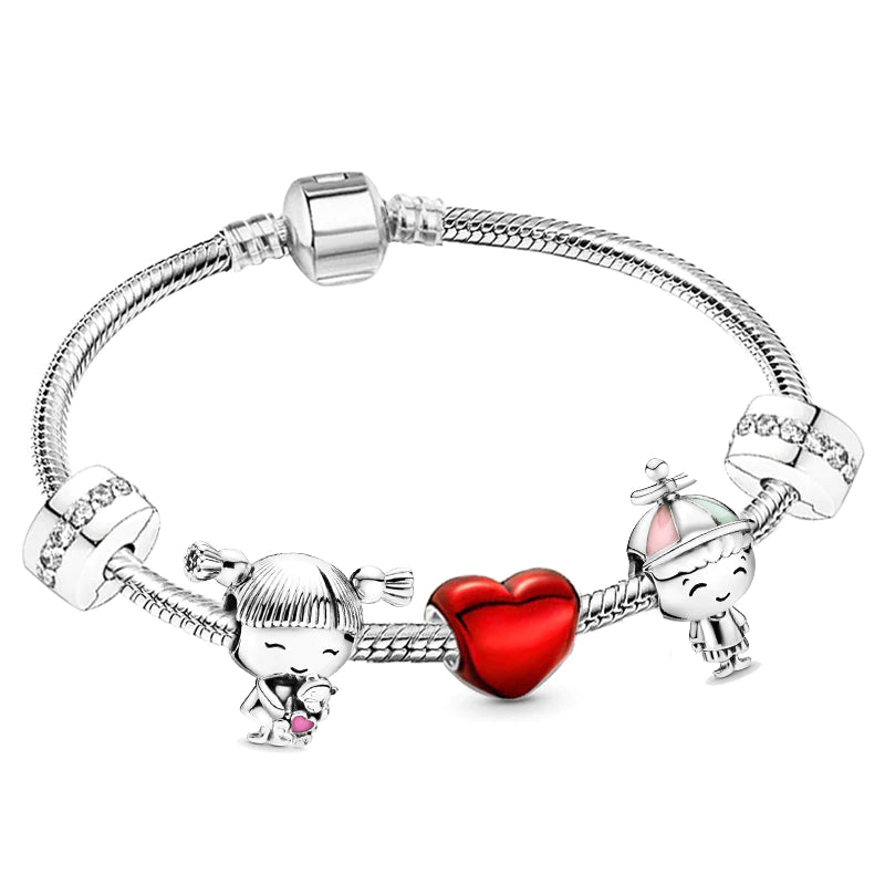Trendy Romantische 2021 Silber Farbe Charm Armband mit Glückliche Familie Strang Marke Armband für Frauen DIY Schmuck Machen