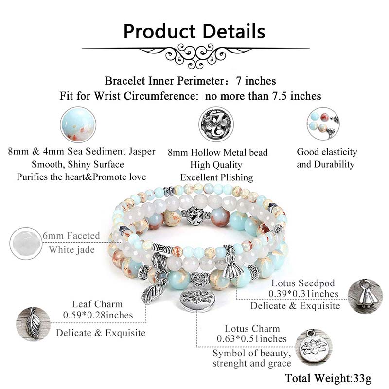 Chavri 3PCS natürliches Quarzkristall-Perlen-Heilenergie-Lotus-Armband