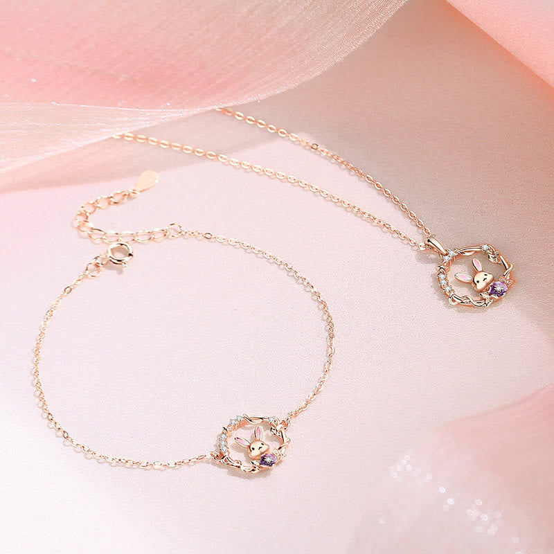 Süße Kranzhasen Roségold Armband Halskette