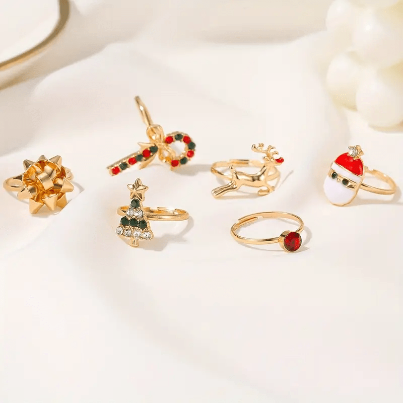 6 Pcs Niedliche Elch Weihnachtsbaumverstellbarer Ring -Set