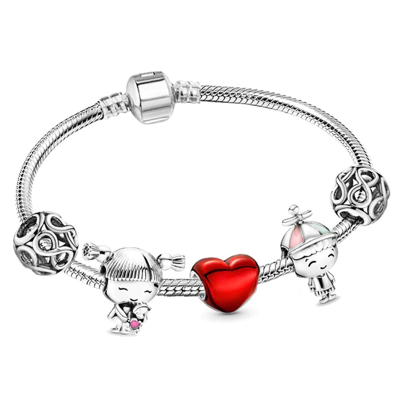 Trendy Romantische 2021 Silber Farbe Charm Armband mit Glückliche Familie Strang Marke Armband für Frauen DIY Schmuck Machen
