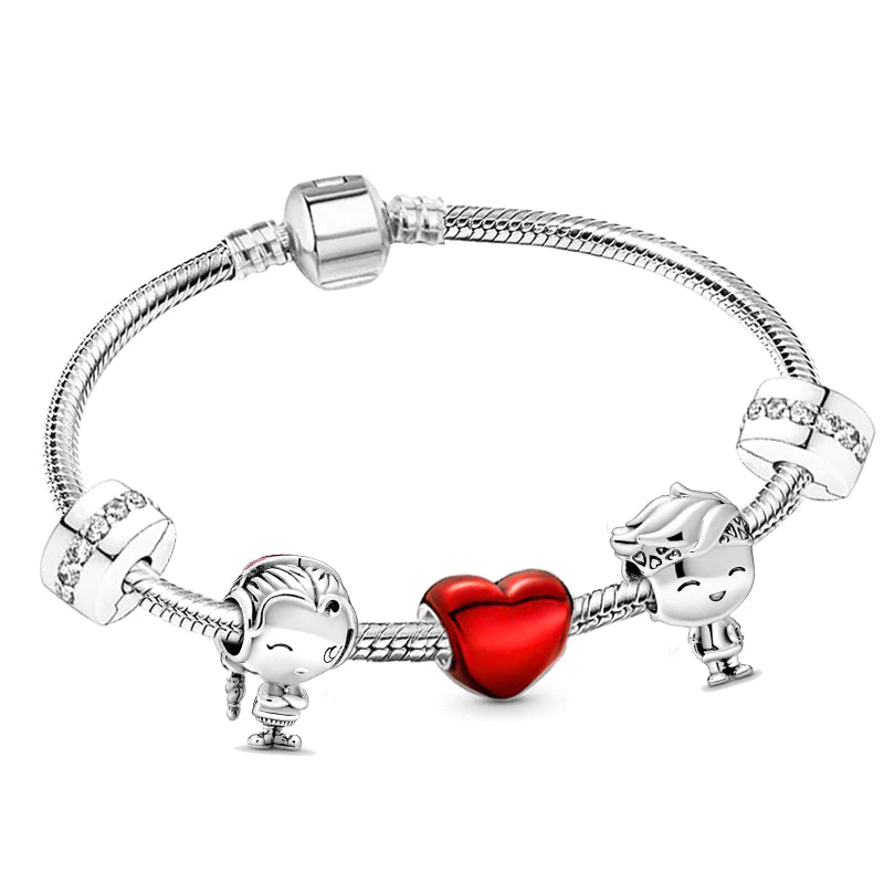 Trendy Romantische 2021 Silber Farbe Charm Armband mit Glückliche Familie Strang Marke Armband für Frauen DIY Schmuck Machen
