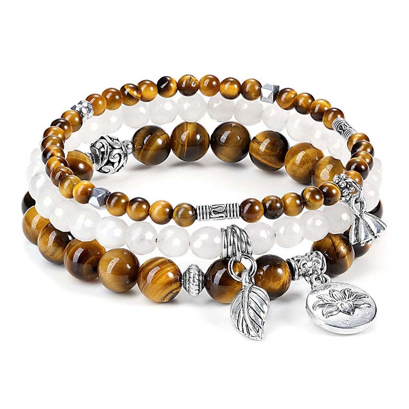 Chavri 3PCS natürliches Quarzkristall-Perlen-Heilenergie-Lotus-Armband