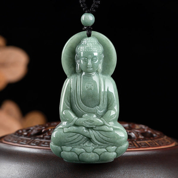 Chavri Amitabha Buddha Jade Amulett Halskette mit Mitgefühl