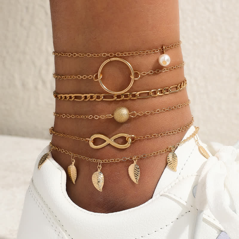 4Pcs Sommer Bohemian Fußkettchen -Armband Set