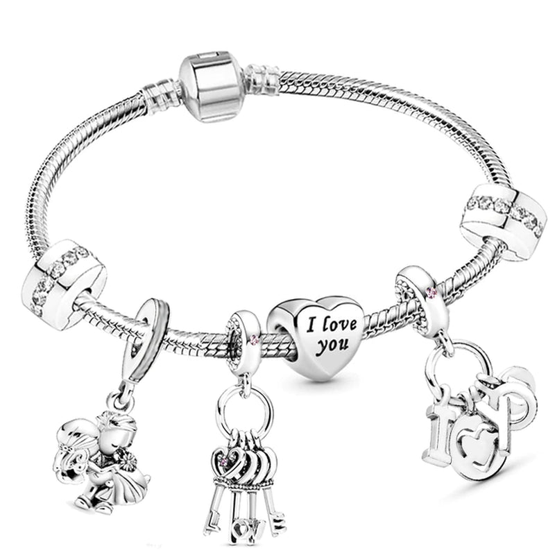 Trendy Romantische 2021 Silber Farbe Charm Armband mit Glückliche Familie Strang Marke Armband für Frauen DIY Schmuck Machen