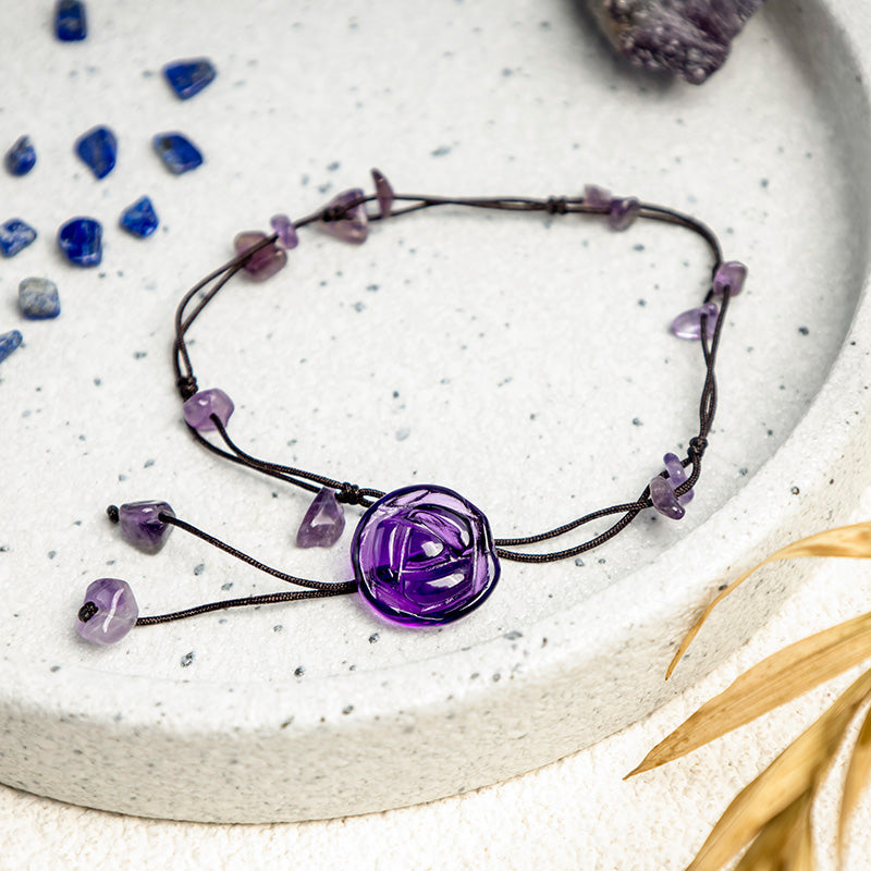 Chavri Amethyst Pink Crystal Green Aventurine Rose Inner Peace Healing Fußkettchen