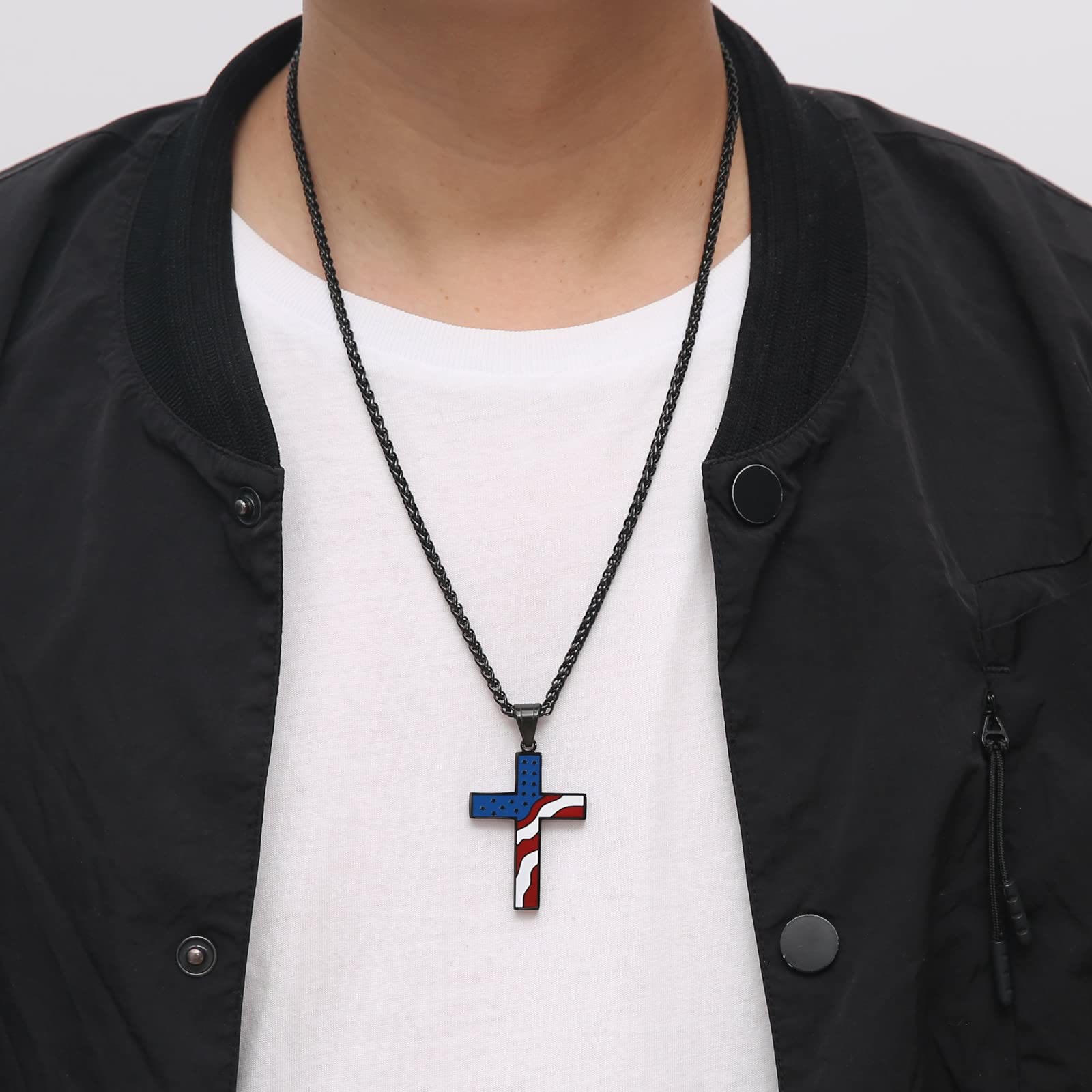 Amerikanische Flaggekreuz Religiöser Schmuck Anhänger Halskette