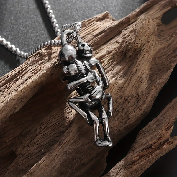 Ewige Liebe Tod Umarmung Schädel Halskette