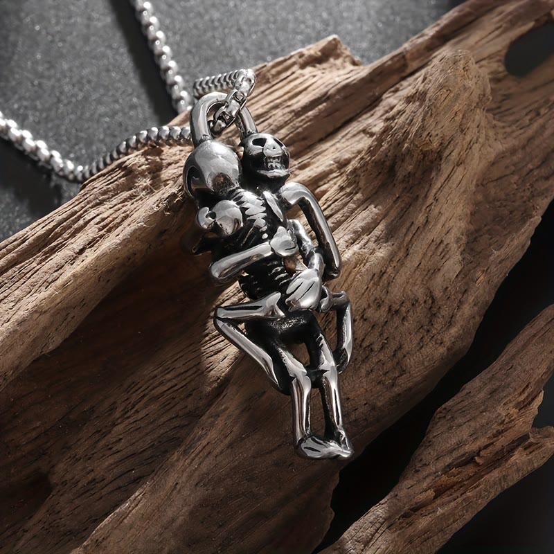 Ewige Liebe Tod Umarmung Schädel Halskette