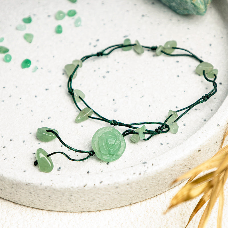 Chavri Amethyst Pink Crystal Green Aventurine Rose Inner Peace Healing Fußkettchen