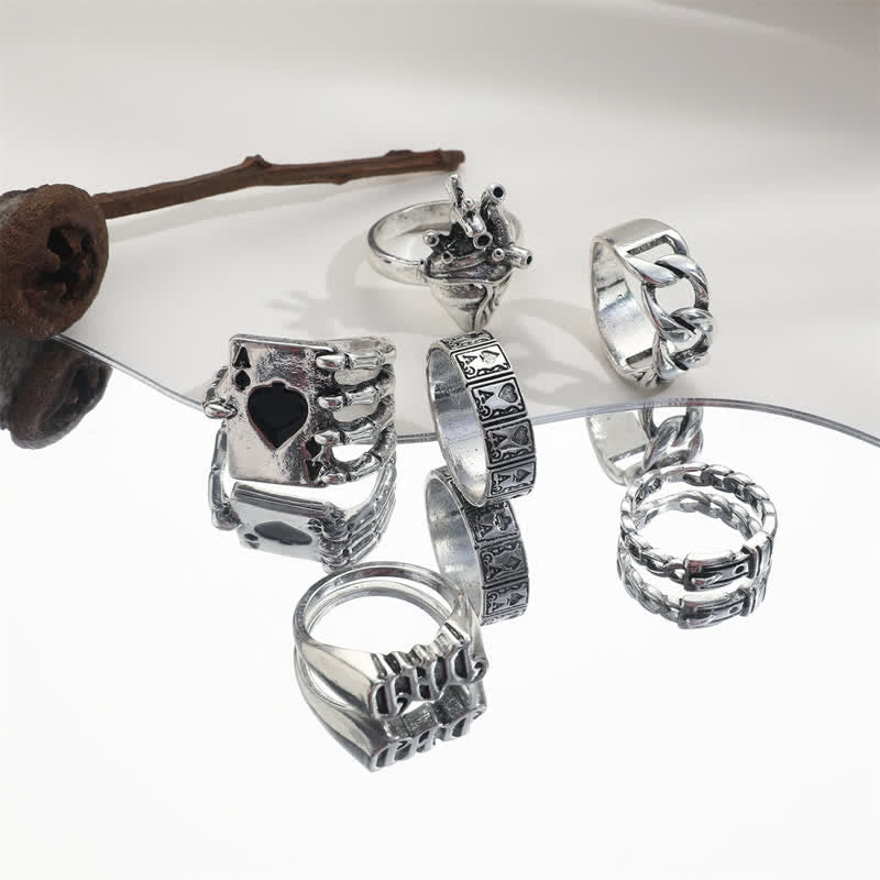 6Pcs Endgy Goth Poker Dad Ring Set