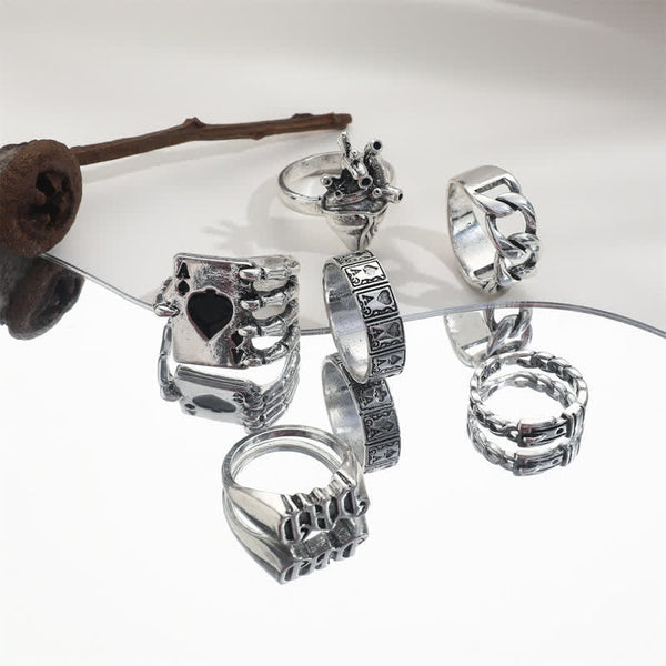 6Pcs Endgy Goth Poker Dad Ring Set