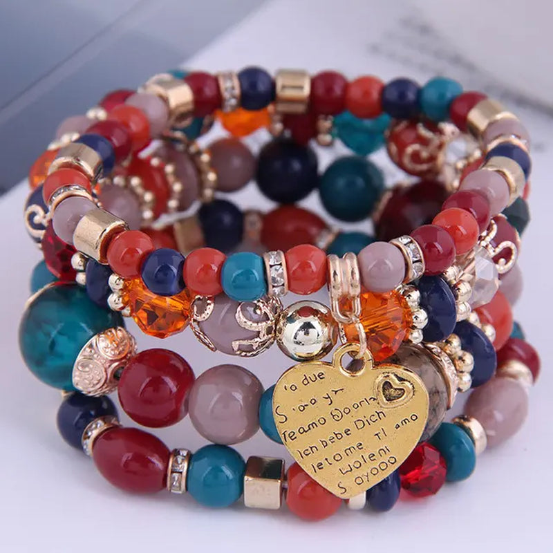 Neues 4-teiliges/Set Bohemian Love Anhänger Kristall Perlen Armband Retro Ethnicbracelet Personalisierte Damenmode Armband Schmuck