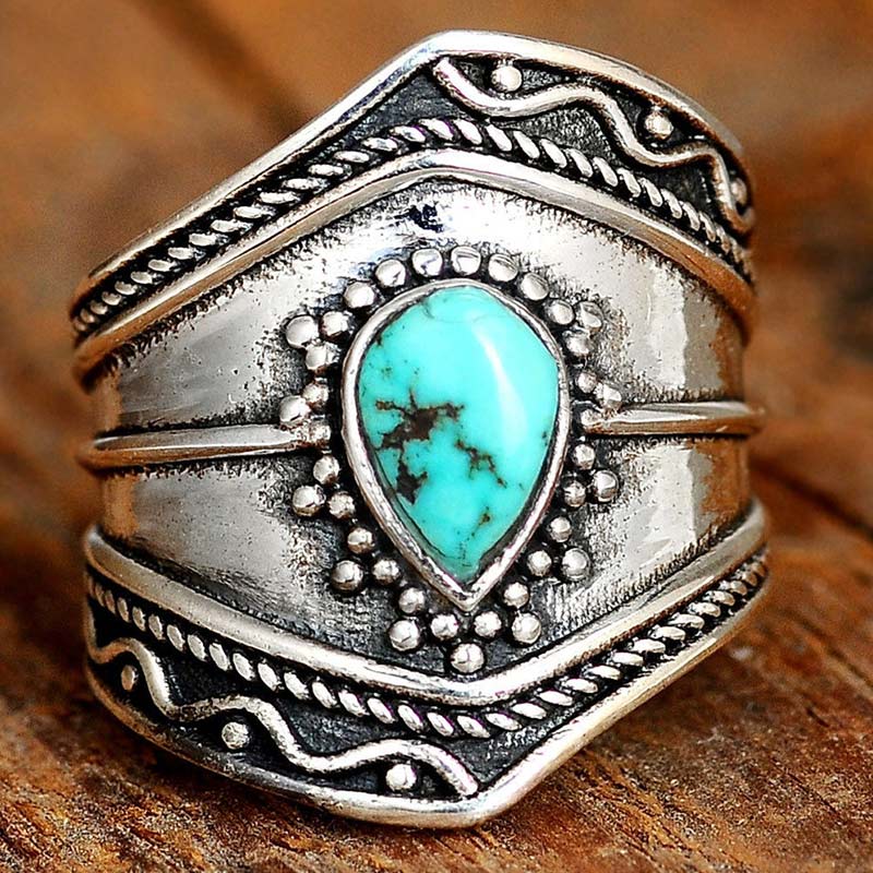 Boho -Stil Wassertropfen Türkiser Reki -Ring