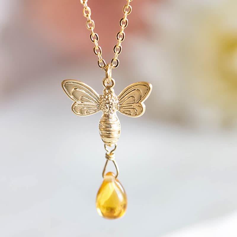Biene Topaz Honey Drop Bernsteinohrringe Halskette