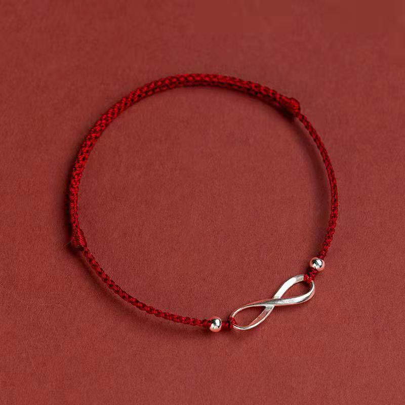 Chavri 925 Sterling Silber Endless Knot Protection Luck Red String Armband Fußkettchen