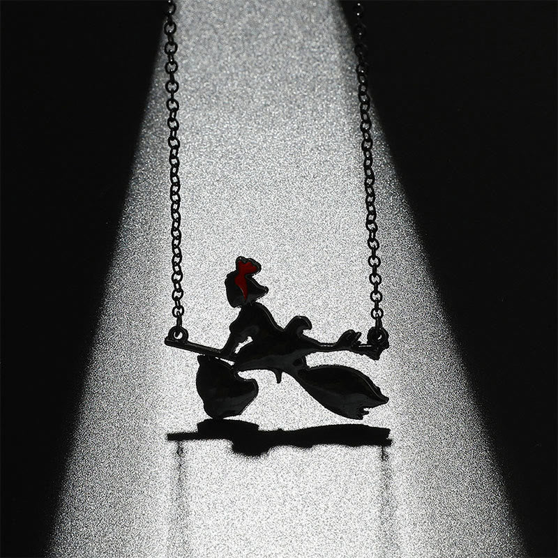 Süße Schwarze Katze Hängende Hexenbesen Halskette