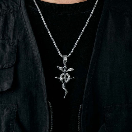 Abgelöste Flügelkreuzungen Mit Schlangengriechisch -Caduceus -Anhängerkette