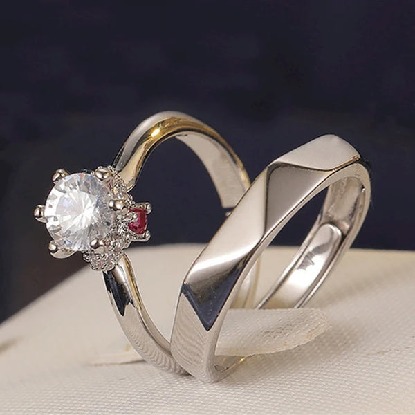 Paar Kupferplattierte Platin Sechs-Krallen-Multikristall-Rautenpaar-Ring Herren Breite 3,8mm Finger Schmuck Großhandel Kostenloser Versand