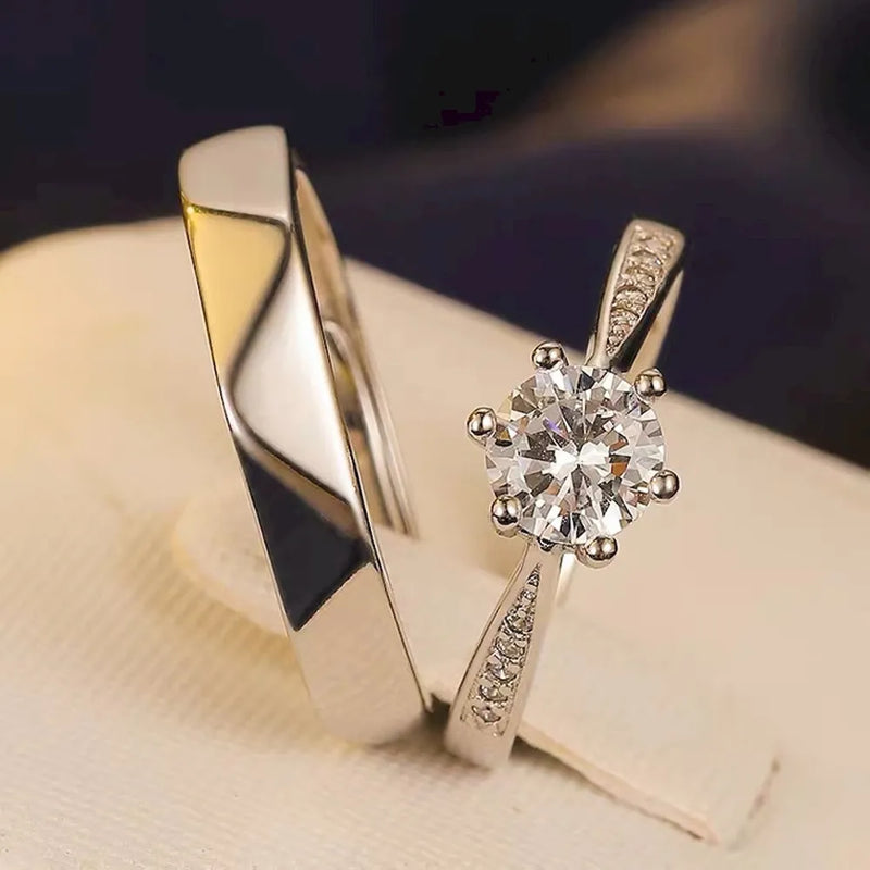 Paar Kupferplattierte Platin Sechs-Krallen-Multikristall-Rautenpaar-Ring Herren Breite 3,8mm Finger Schmuck Großhandel Kostenloser Versand