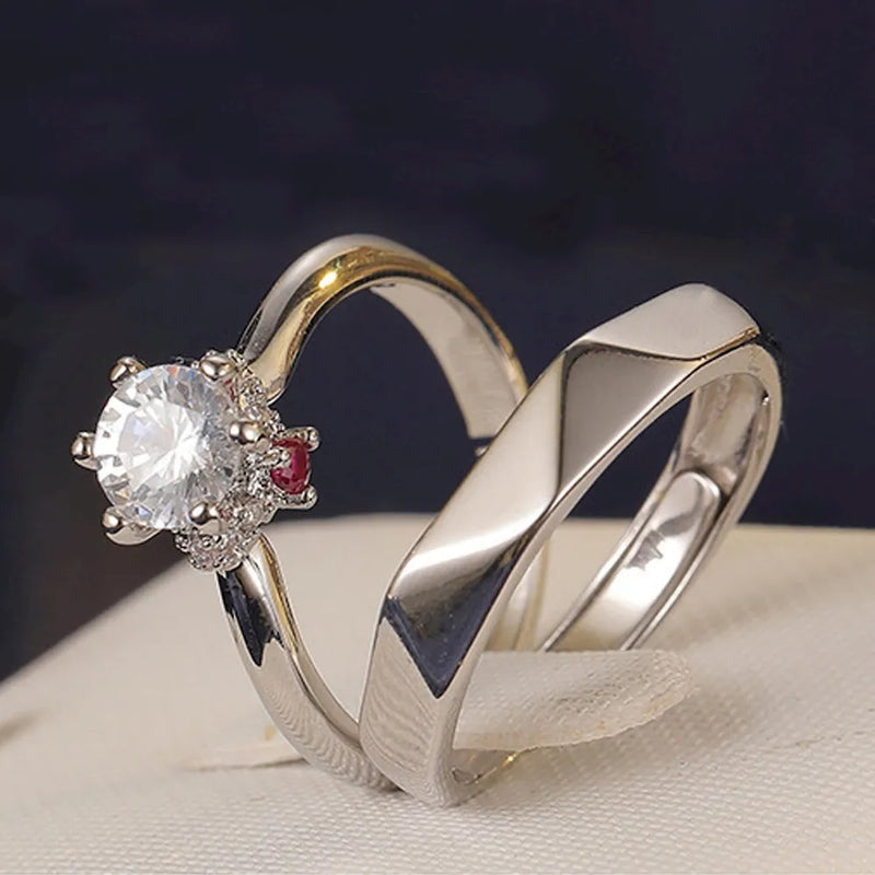 Paar Kupferplattierte Platin Sechs-Krallen-Multikristall-Rautenpaar-Ring Herren Breite 3,8mm Finger Schmuck Großhandel Kostenloser Versand