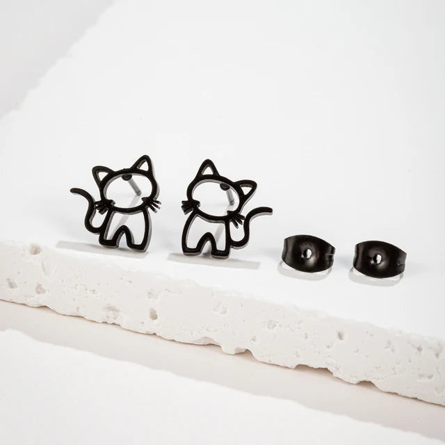Cute Cat Edelstahl Ohrstecker für Männer und Frauen