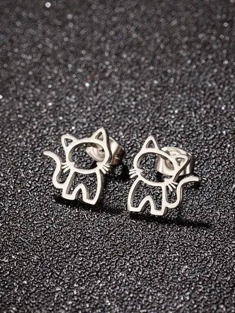 Cute Cat Edelstahl Ohrstecker für Männer und Frauen