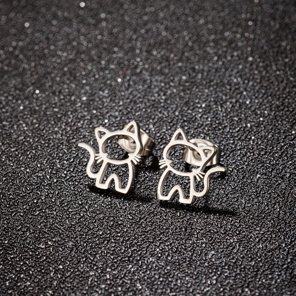 Cute Cat Edelstahl Ohrstecker für Männer und Frauen