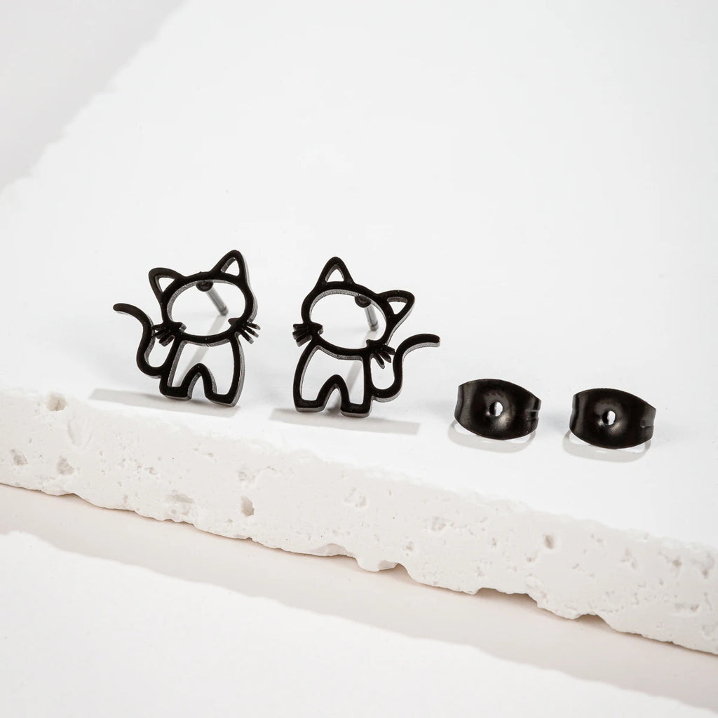 Cute Cat Edelstahl Ohrstecker für Männer und Frauen