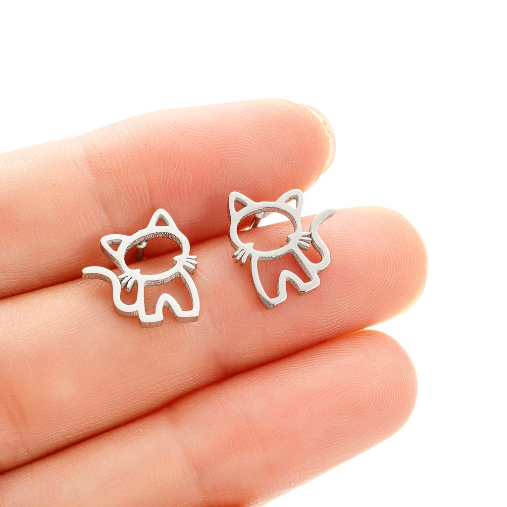 Cute Cat Edelstahl Ohrstecker für Männer und Frauen