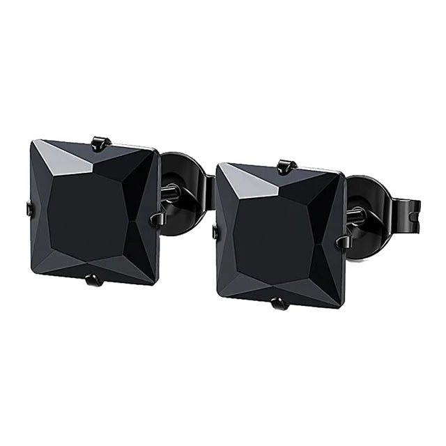 Schwarze Edelstahl Ohrstecker für Männer und Frauen - Punk Stil CZ Runde Ohrringe - Modischer Schmuck