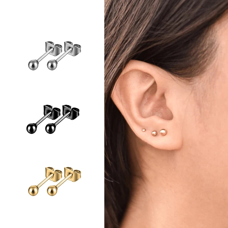 Schwarze Edelstahl Ohrstecker für Männer und Frauen - Punk Stil CZ Runde Ohrringe - Modischer Schmuck