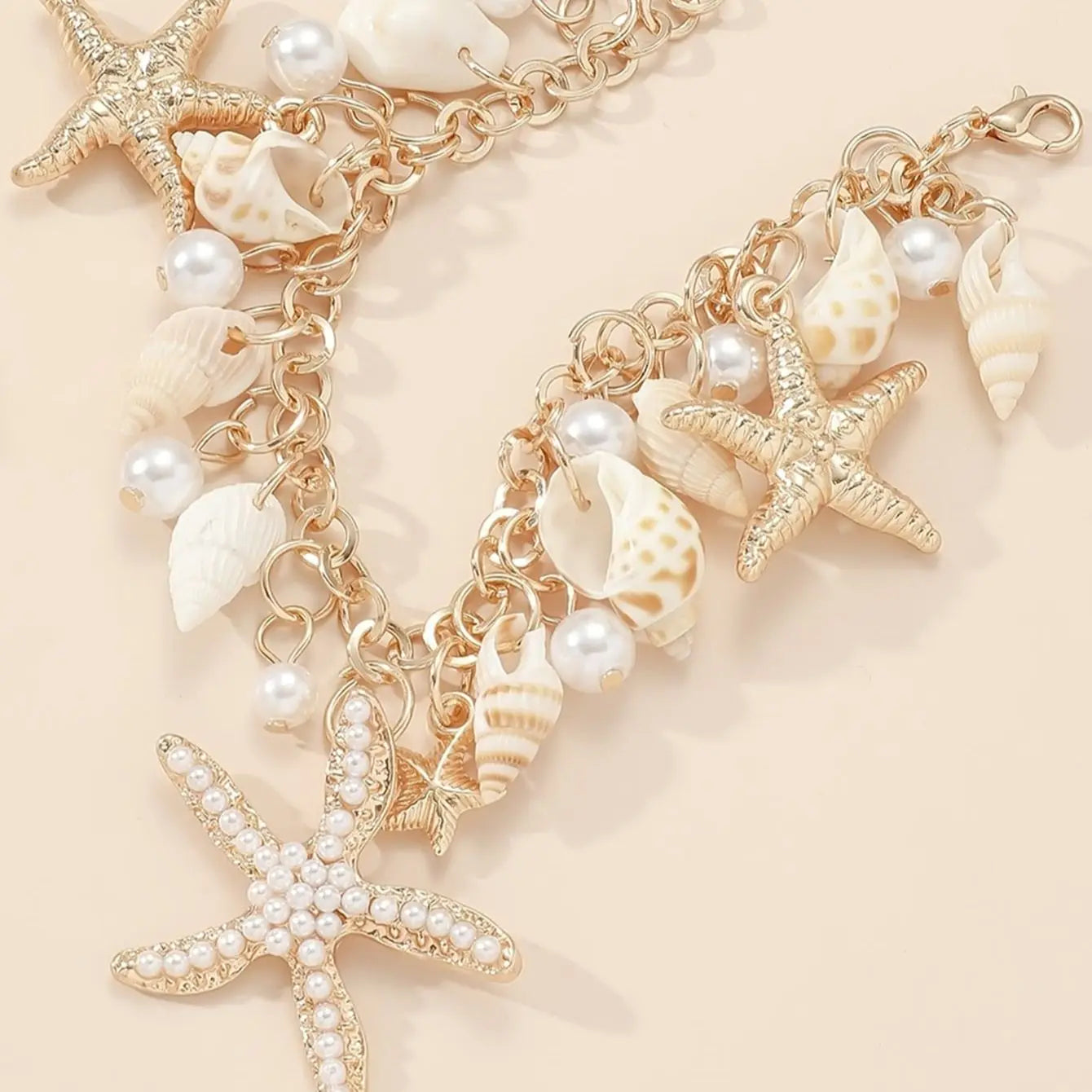 Bohemian Strandfußkettchen mit Perlen und Sternfischen für Frauen