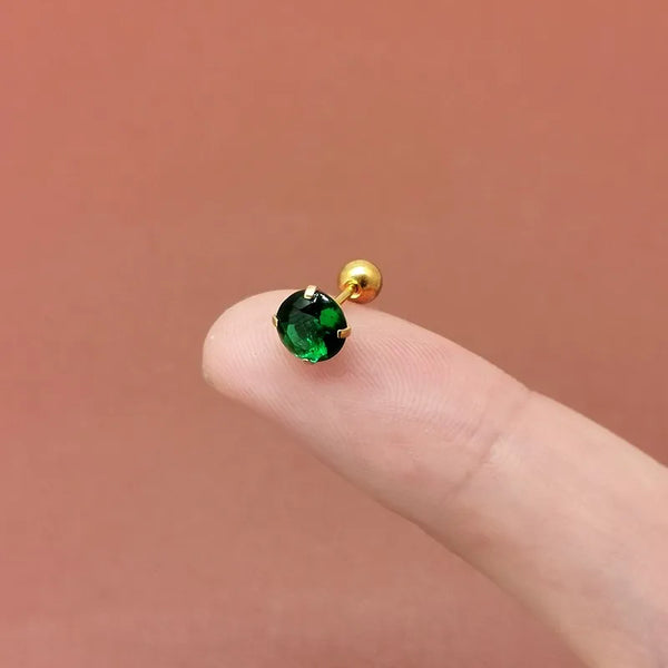 Grüne Tragus Ohrstecker - Runde kleine Ohrstecker für Piercing an der Ohrmuschel und Helix - Schmuck mit CZ Barbell Piercing Ohrringen