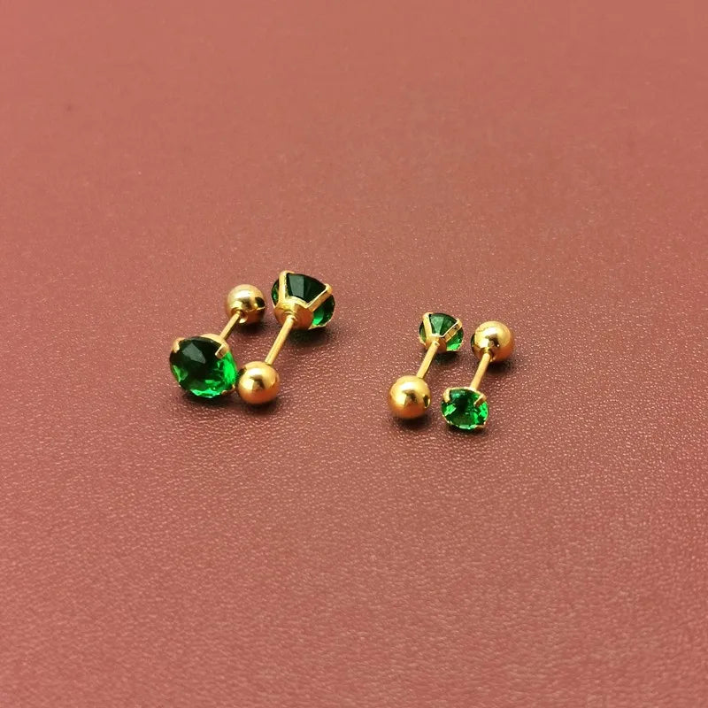 Grüne Tragus Ohrstecker - Runde kleine Ohrstecker für Piercing an der Ohrmuschel und Helix - Schmuck mit CZ Barbell Piercing Ohrringen