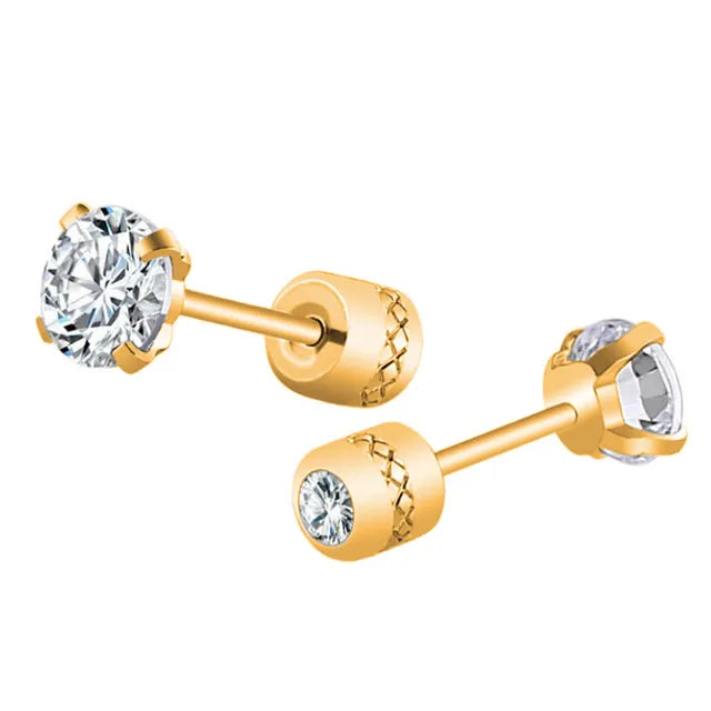 Hypoallergenic Stainless Steel Crystal Zircon Ear Studs Earrings - Piercing Jewelry