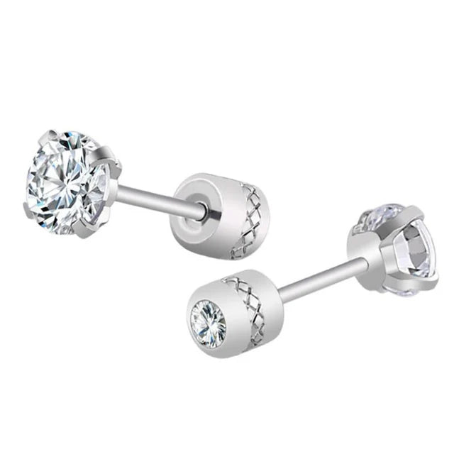Hypoallergenic Stainless Steel Crystal Zircon Ear Studs Earrings - Piercing Jewelry