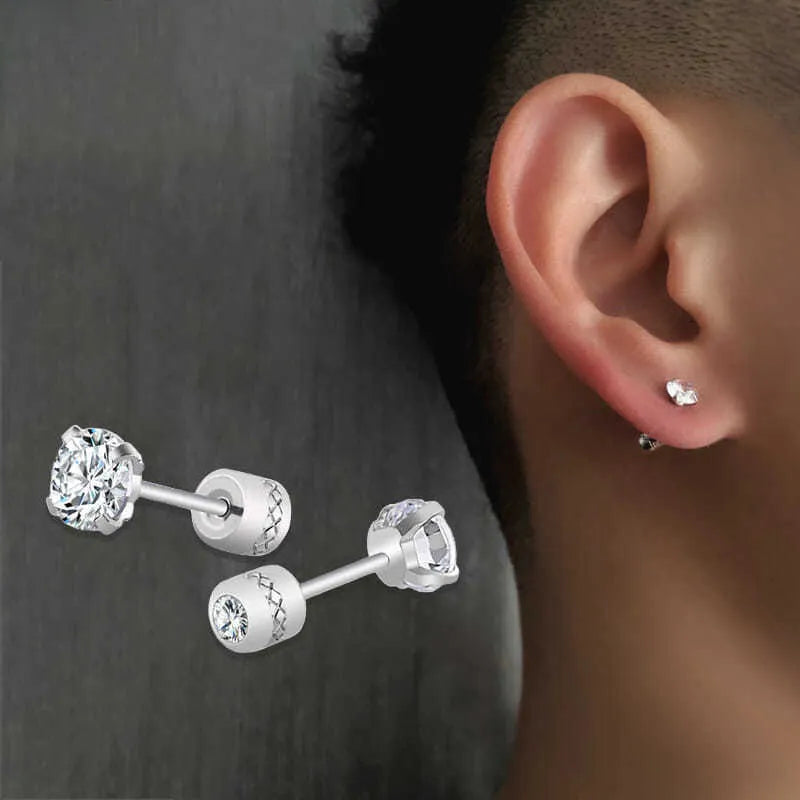 Hypoallergenic Stainless Steel Crystal Zircon Ear Studs Earrings - Piercing Jewelry
