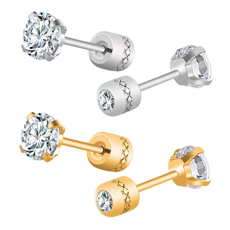 Hypoallergenic Stainless Steel Crystal Zircon Ear Studs Earrings - Piercing Jewelry