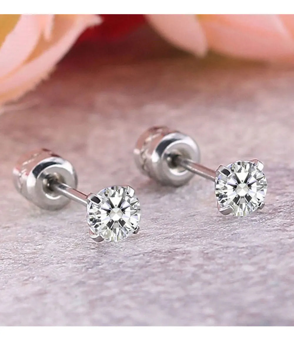 Hypoallergenic Stainless Steel Crystal Zircon Ear Studs Earrings - Piercing Jewelry