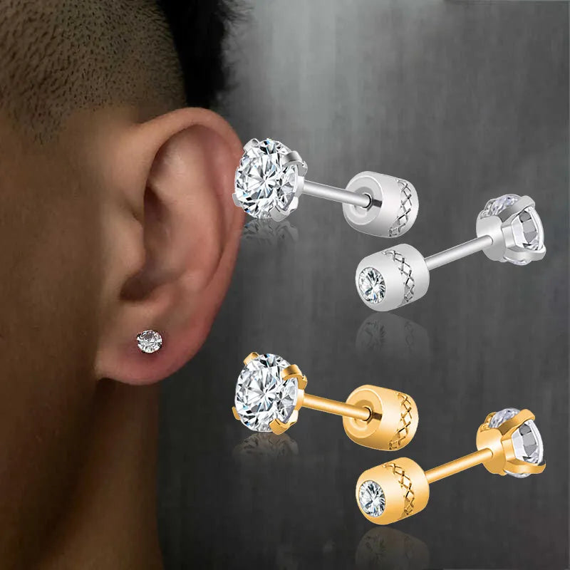 Hypoallergenic Stainless Steel Crystal Zircon Ear Studs Earrings - Piercing Jewelry