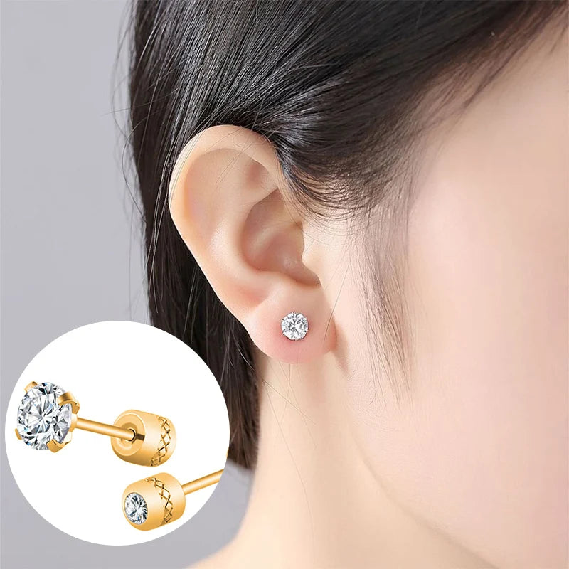 Hypoallergenic Stainless Steel Crystal Zircon Ear Studs Earrings - Piercing Jewelry