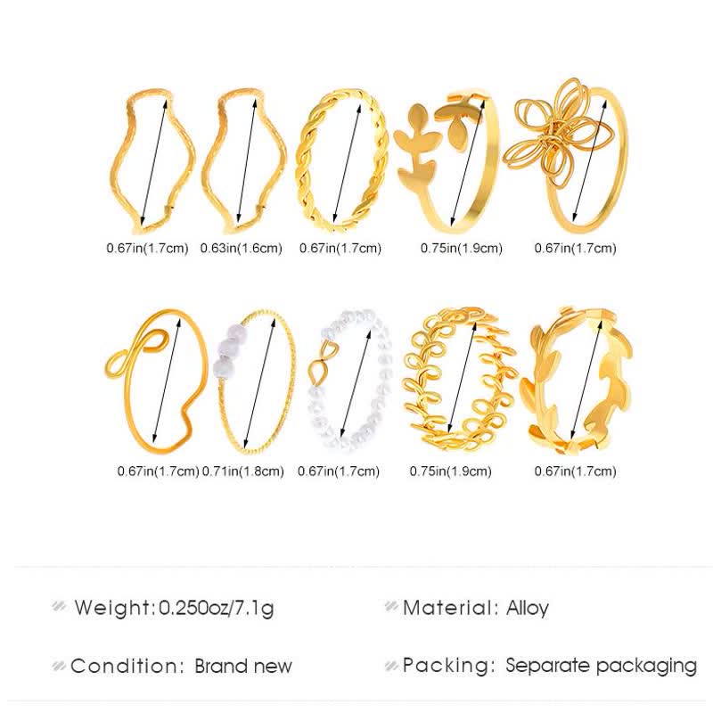 10Pcs Boho Perle Wave Blumblüte Ring Set