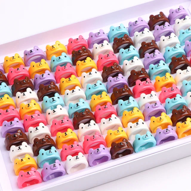 Mode Schöne Bunte Bären Frösche Harz Damenring Mädchen Niedlicher Lustiger Tierfingerschmuck Partygeschenk Gemischter Stil
