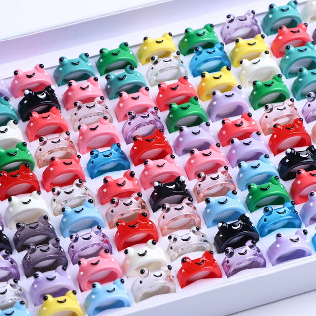 Mode Schöne Bunte Bären Frösche Harz Damenring Mädchen Niedlicher Lustiger Tierfingerschmuck Partygeschenk Gemischter Stil