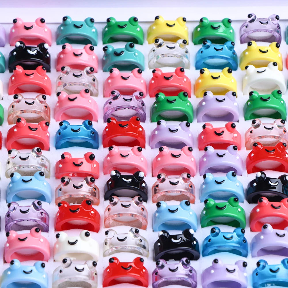 Mode Schöne Bunte Bären Frösche Harz Damenring Mädchen Niedlicher Lustiger Tierfingerschmuck Partygeschenk Gemischter Stil