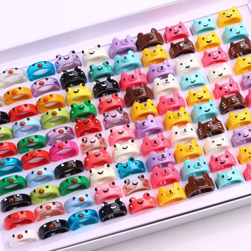 Mode Schöne Bunte Bären Frösche Harz Damenring Mädchen Niedlicher Lustiger Tierfingerschmuck Partygeschenk Gemischter Stil